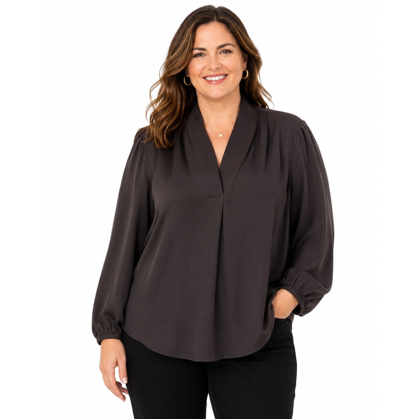 Michael Michael Kors Womens Chocolate Brown Shawl Collar Blouse 1X NWT