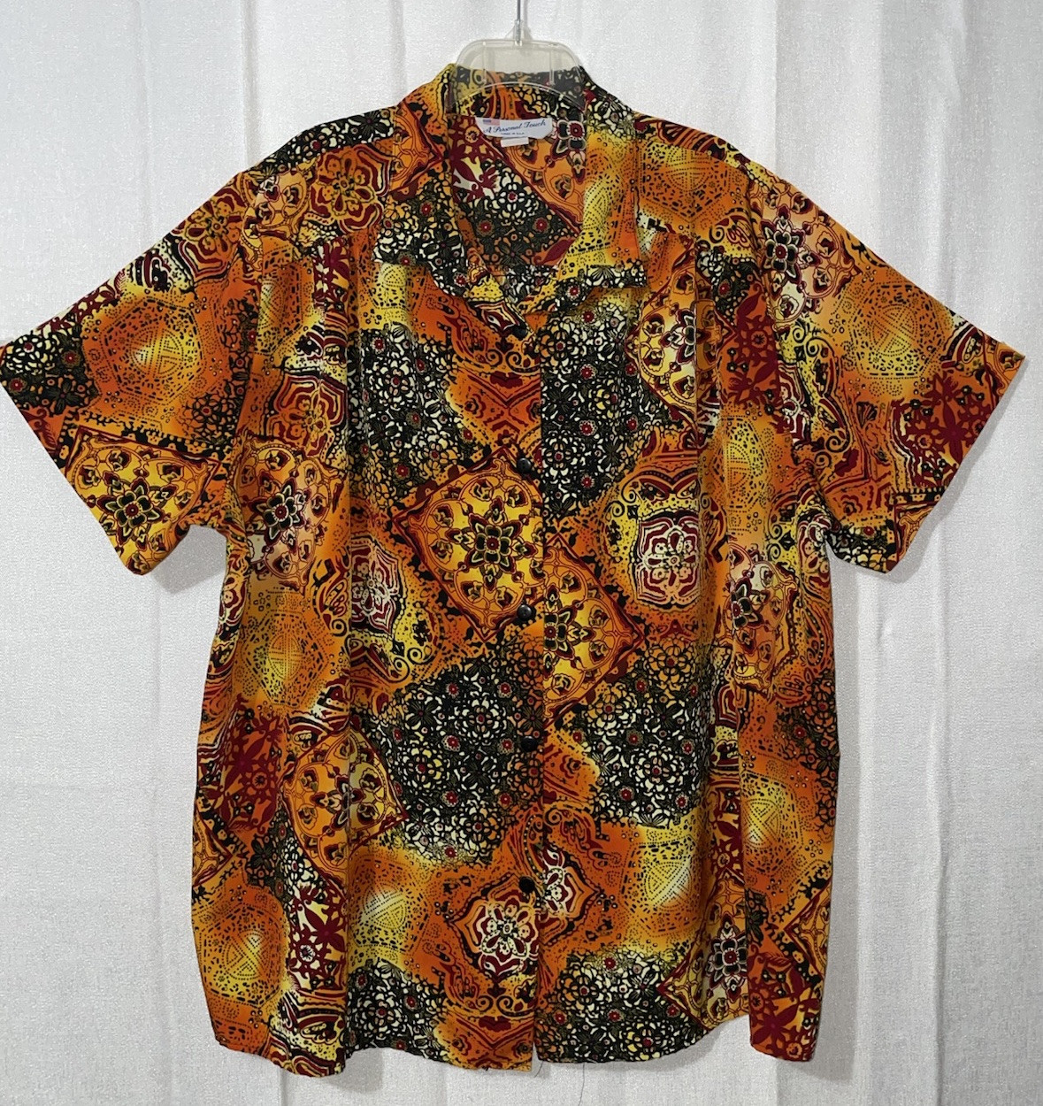 A Personal Touch Colorful Artsy Orange Multicolor Button Up Top Made In USA 3X