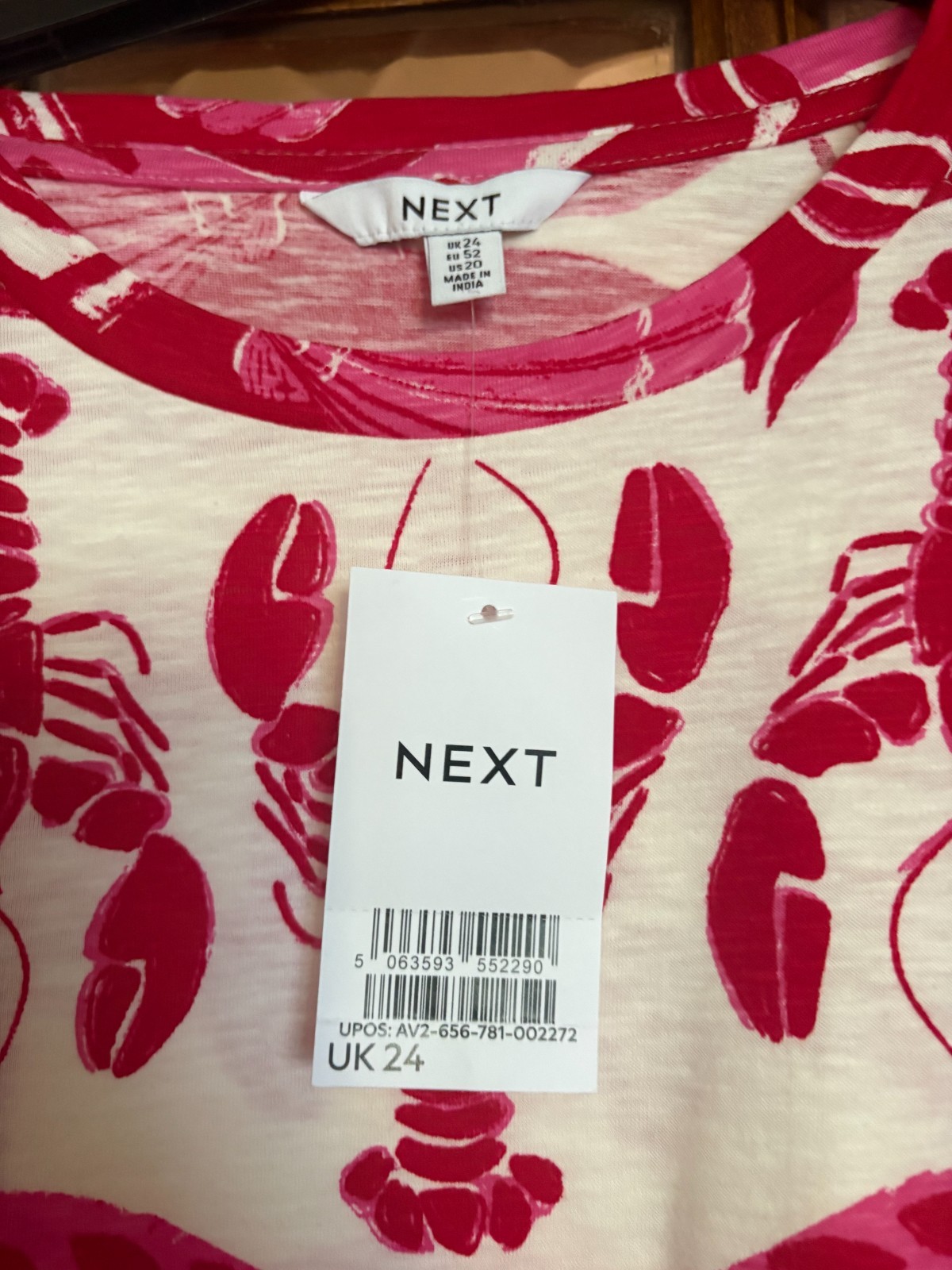 BNWT Ladies NEXT All Over RED & PINK Full LOBSTER Beach SEASHELL Print Top 24