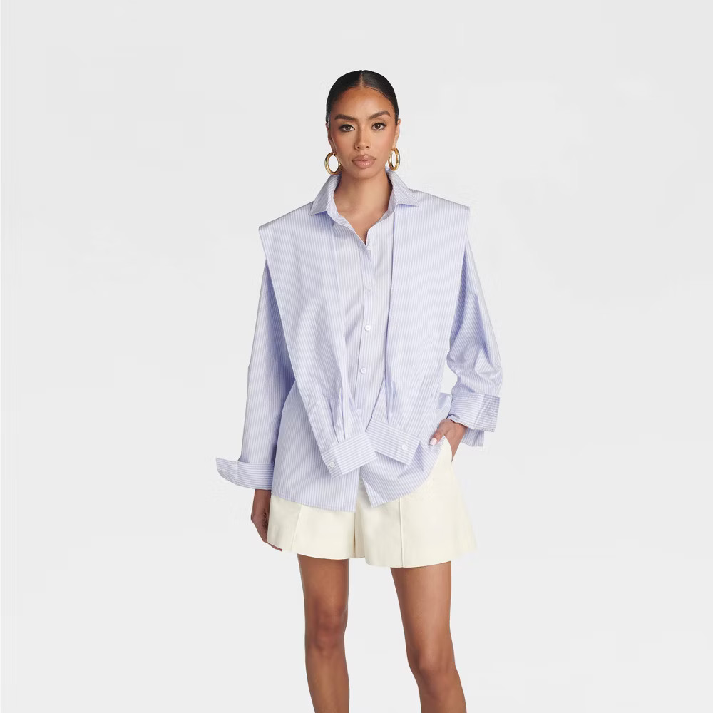 KBB by KAHLANA Women ‘The Double Layer Button-Down Shirt’ – Lavender Striped