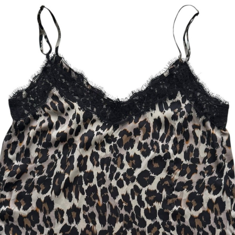 BP. Leopard Cami Animal Print Tank Top Lace Lingerie Womens Sz XS Black Tan Y2K