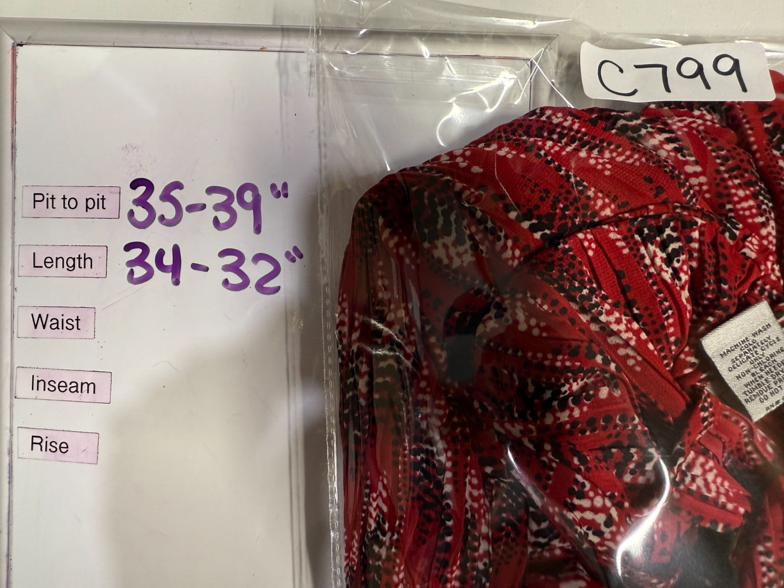 Catherines Tunic Top 5X Red Crochet Accordian Artsy Chiffon 3/4 Flare Sleeve