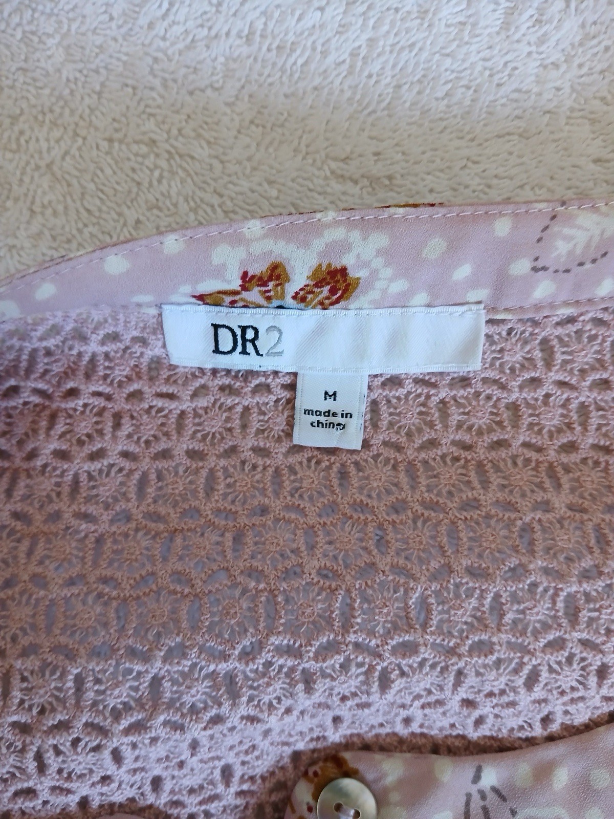 DR2 Daniel Rainn Women’s Blouse Medium Sheer Pink Floral Lace Bohemian