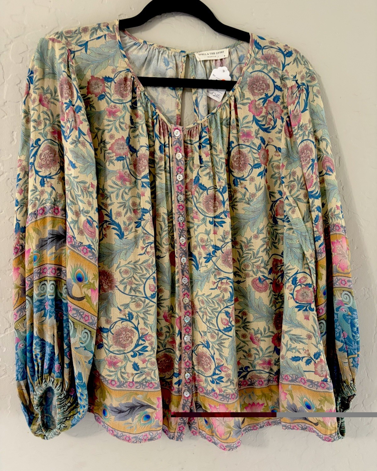 Spell & The Gypsy Oracle Collective Floral Boho Balloon Sleeve Button Blouse M