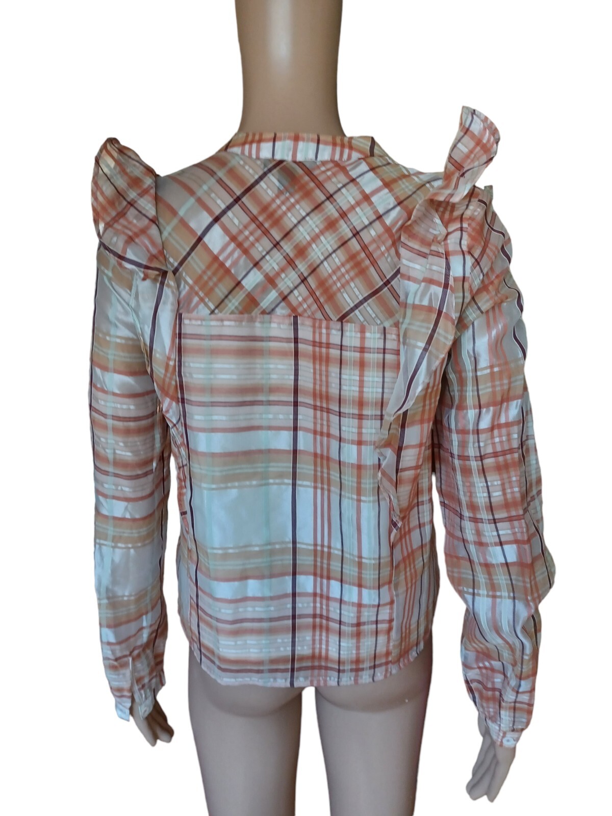 Current Air Womens Long Sleeved Top Ruffle Plaid Multicolor Keyhole XS