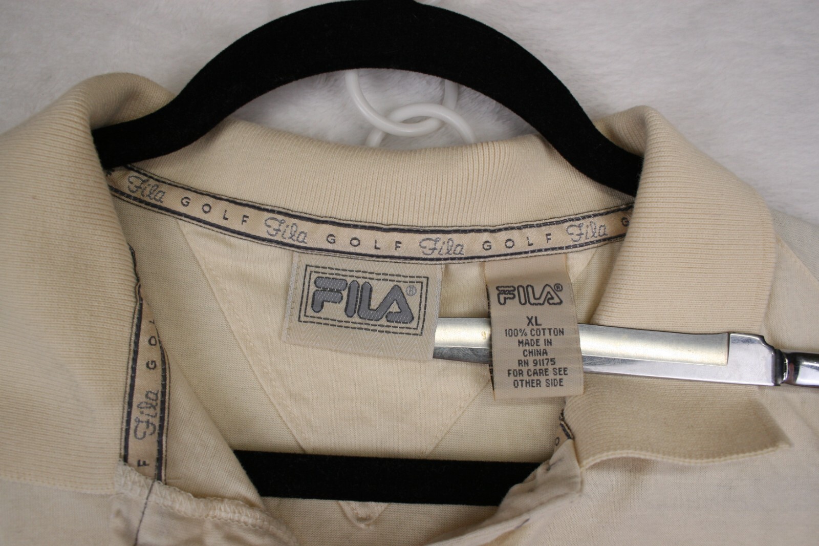 90’s Vintage FILA Polo Shirt Womens Ivory Tennis Embroidered Spell out Logo XL