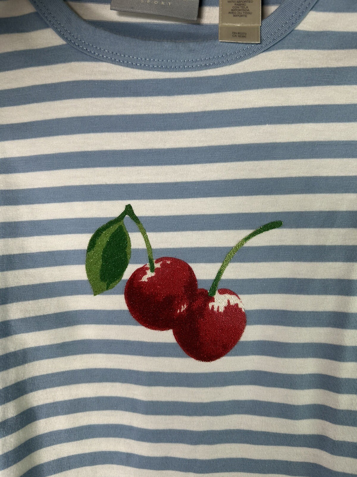 First Issue Liz Claiborne Blue White Striped Cherry Tank Top Y2K Size Medium NWT