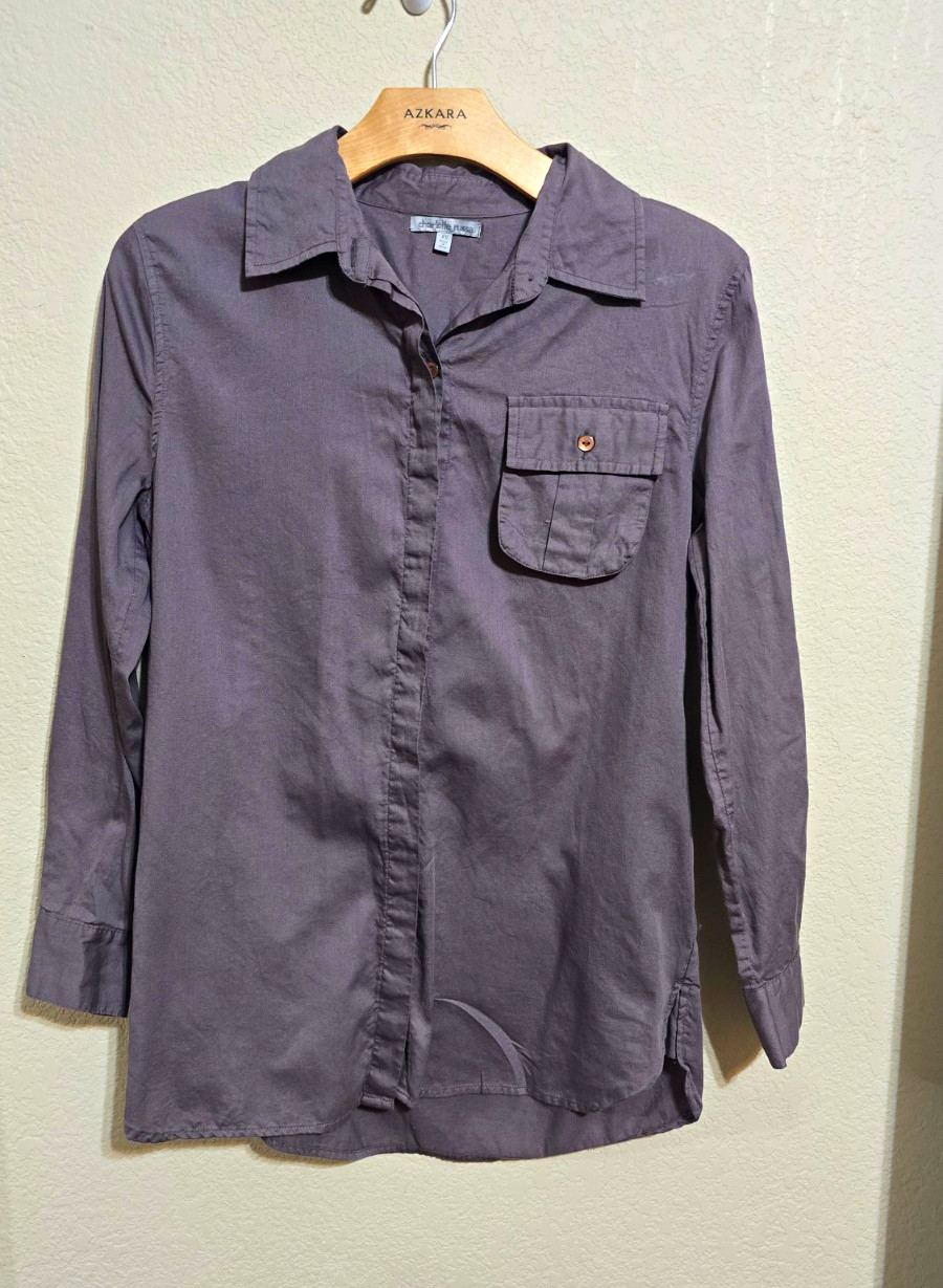 Charlotte Russe Women’s Gray Long Sleeve Roll Tab Collared Woven Cotton Shirt XS