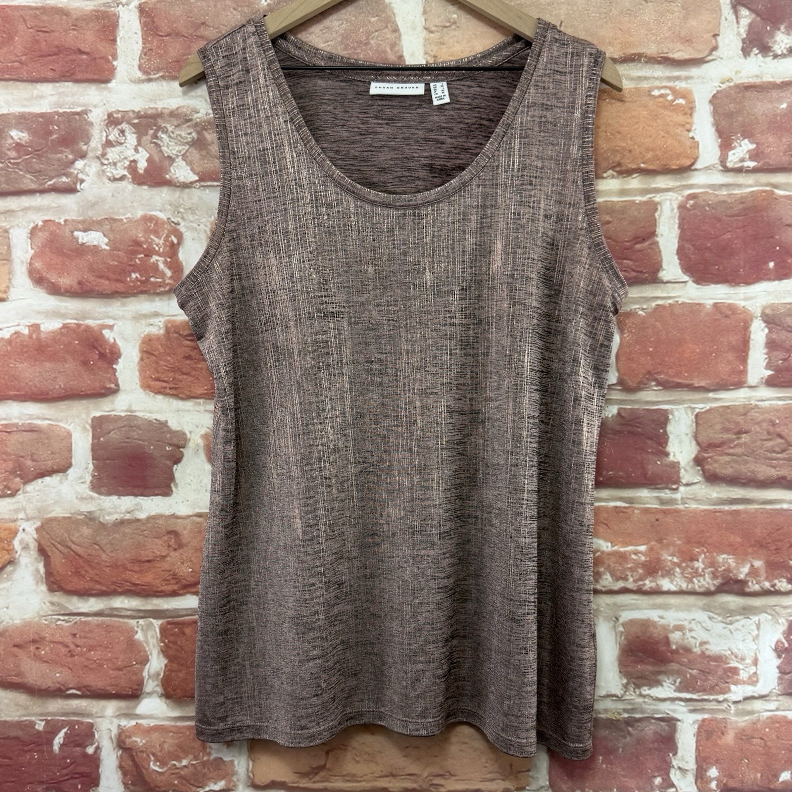Susan Graver Top Womens Large Pink Gray Metallic Stretchy Camisole Tank Shirt