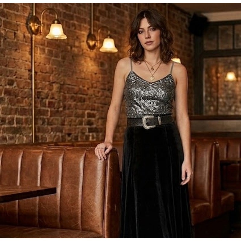 Chic Dark Gray Cami with Shimmering Silver Sequins, XS
