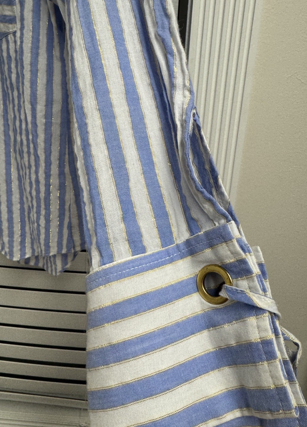 Michael Kors Blue & White Striped Gold Style Long Sleeve Button Up Women’s S