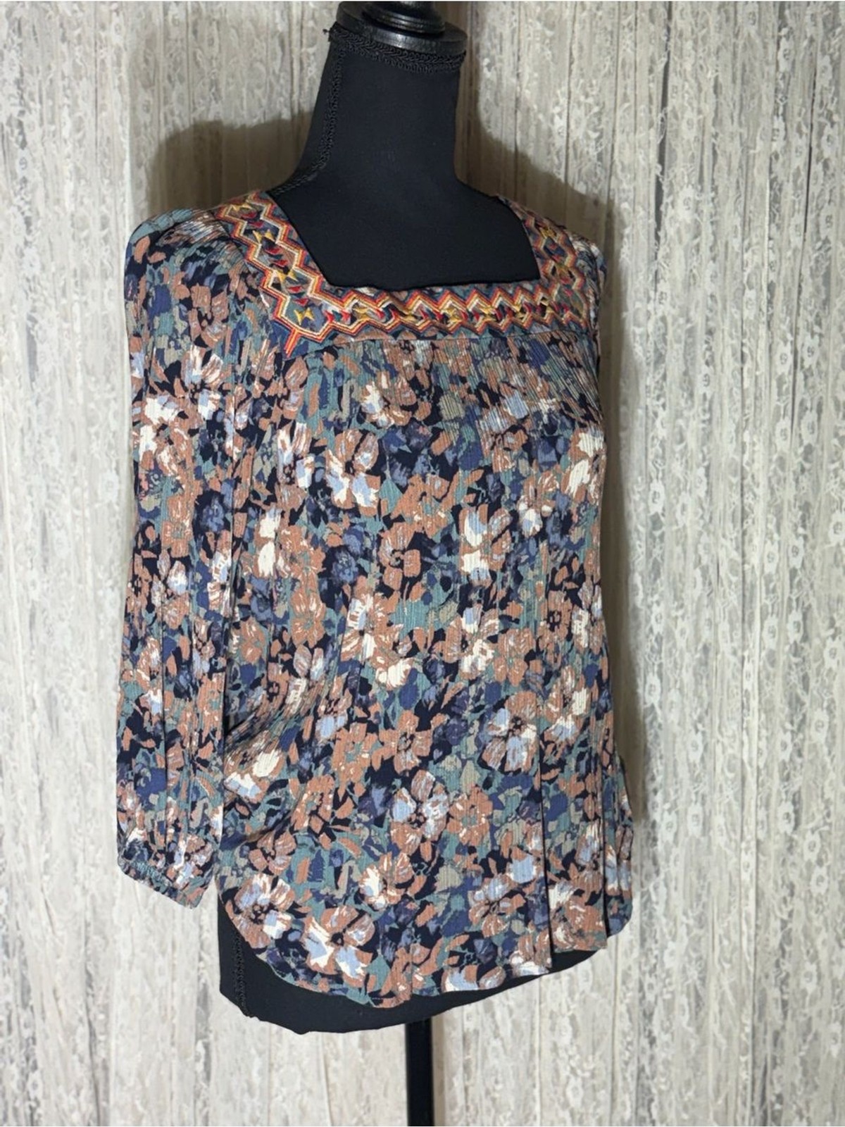 Savanna Jane Navy Floral Embroidered Square-Neck Blouse