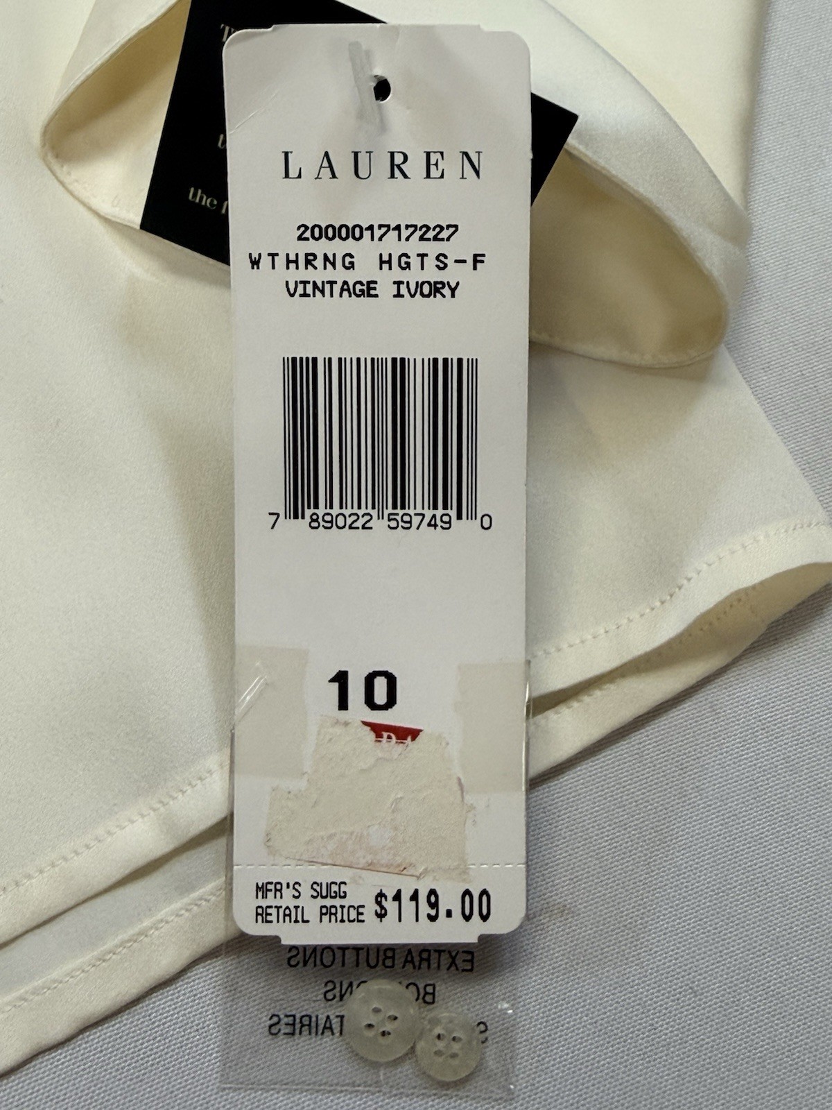 Ralph Lauren Shirt Blouse 100% Silk Ruffle Collar Bow Womens 10 Ivory New $119