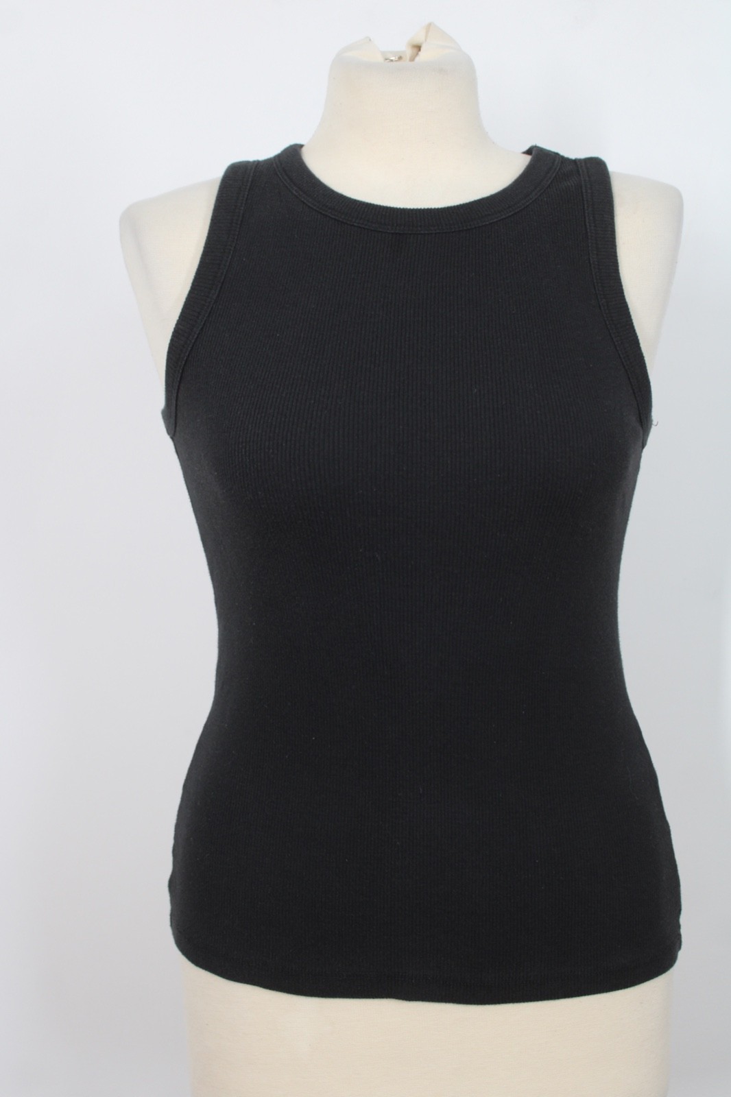 J Crew Factory M Black Ribbed High-Neck Basic Tank Top BG877