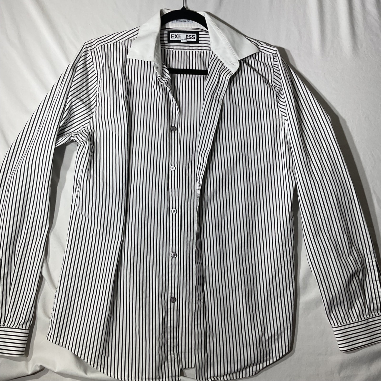 Express Women Black & White Striped Extra Slim Fit Dress Shirt Size M