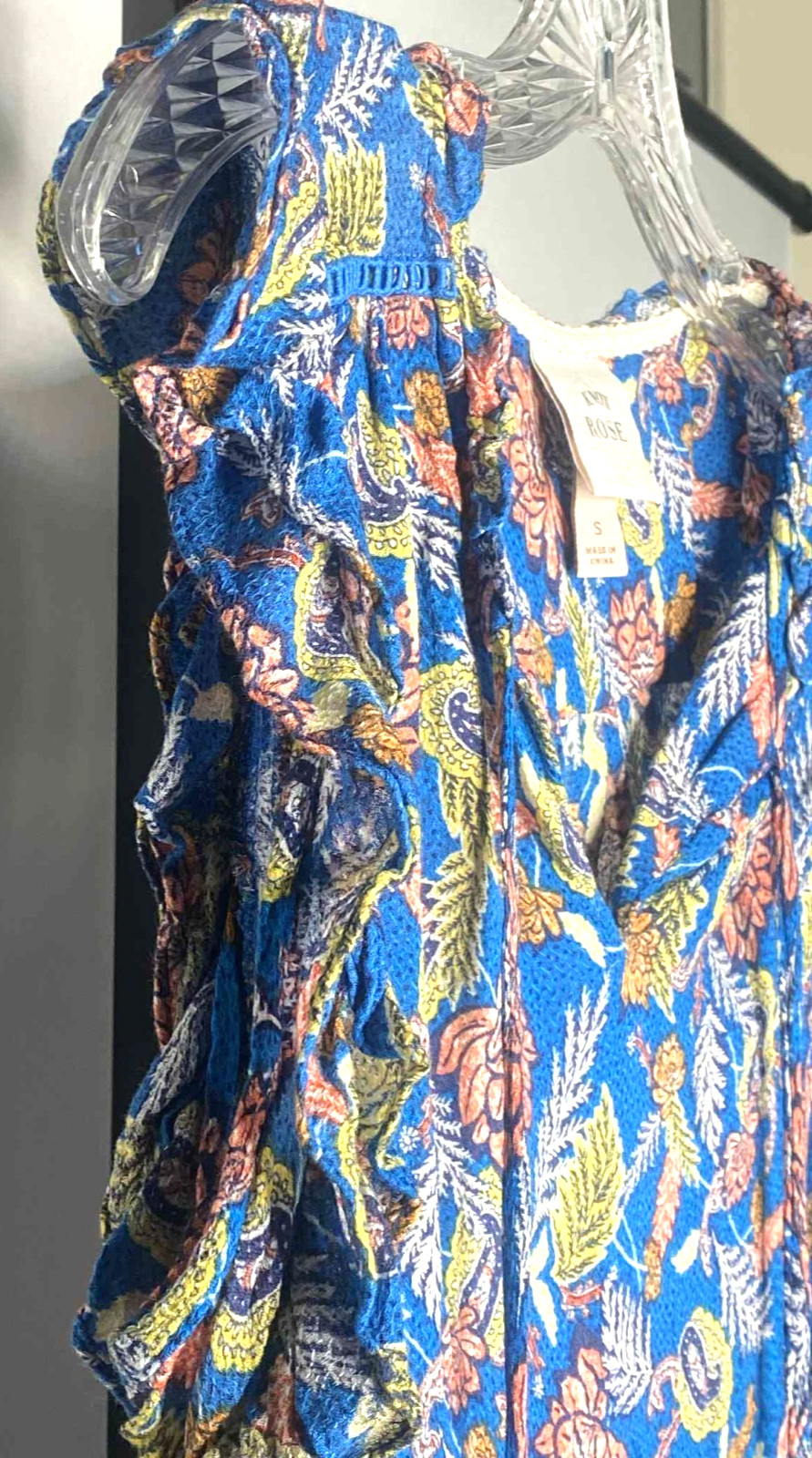 Knox Rose Size Small Blue Semi-Sheer Sleeveless Blouse Bohemian flowy colorful