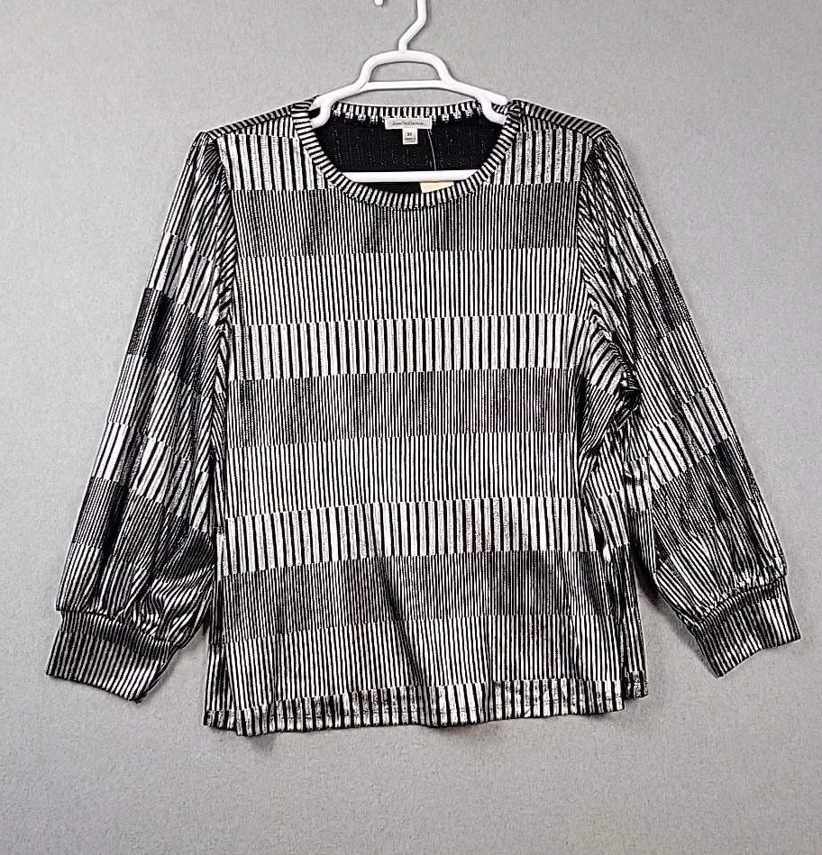 NWT John Paul Richard Silver Striped LS Blouse Women’s Plus 3X Stretch