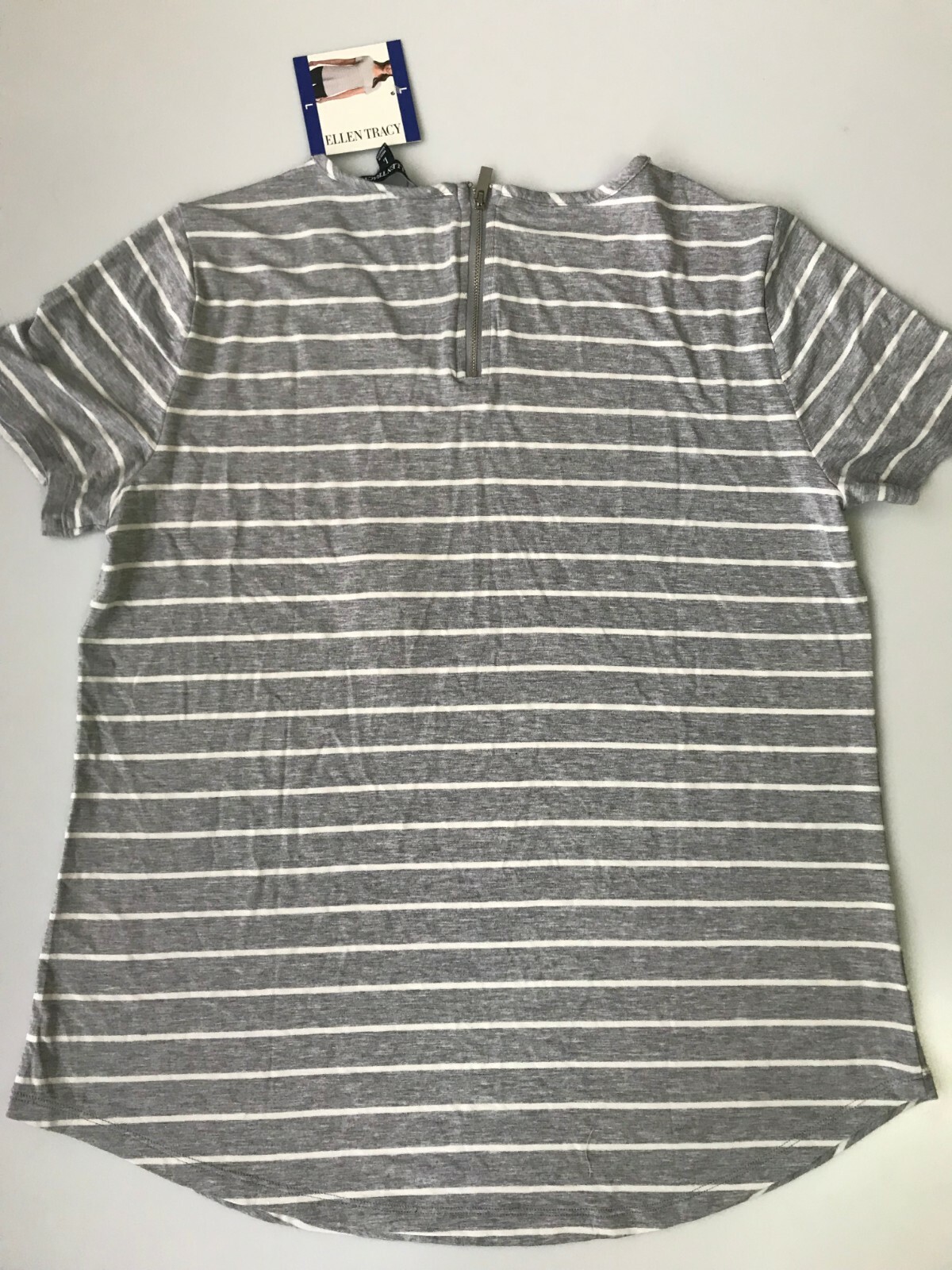 ELLEN TRACY Heather Grey Ecrm Combo Short Sleeve ShirLarge