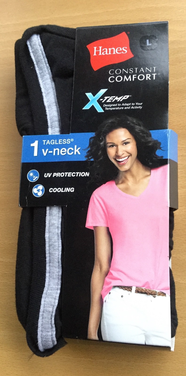 Hanes X-Temp Tagless V Neck Black Constant Comfort UV Cooling Women’s L NEWinPKG