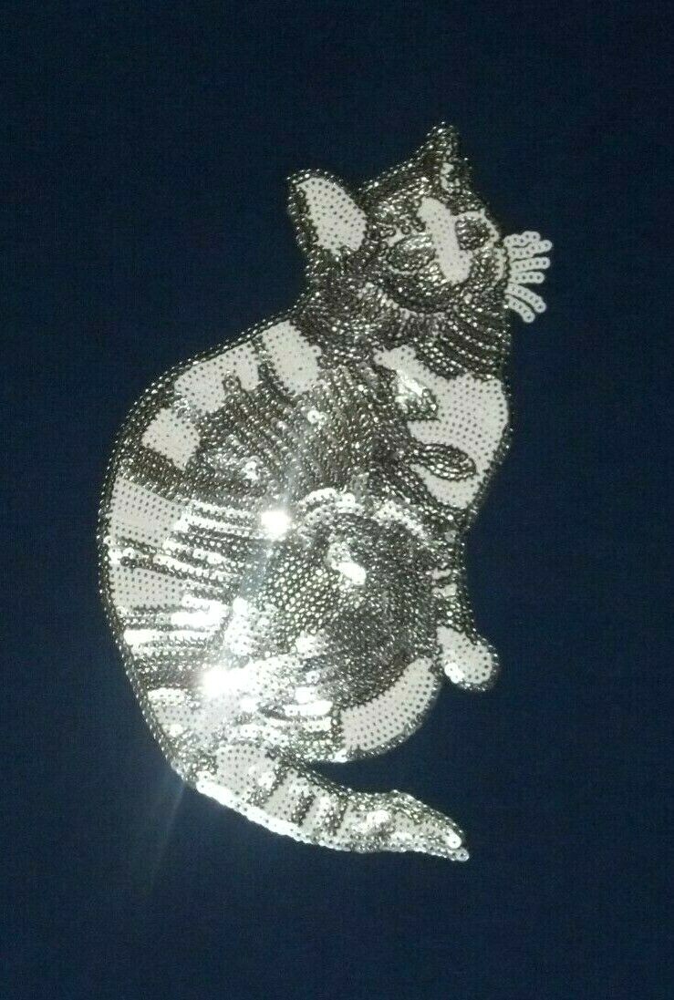 Black or Blue SILVER Sequin Kitty CAT T-Shirt Top Shirt Womens 1X or 2X NWT