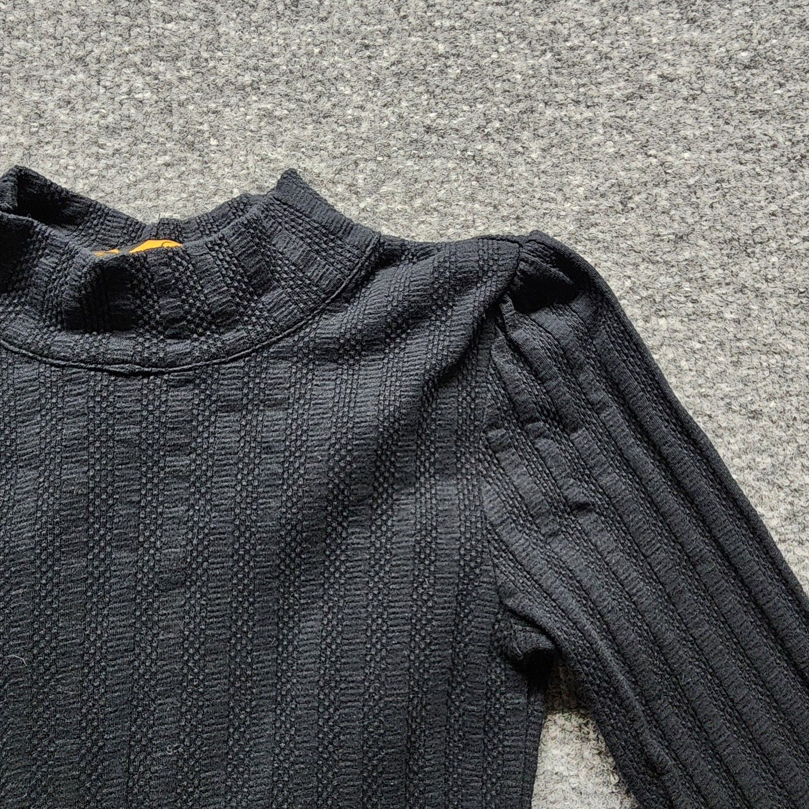 Free People Black Yellow Bow Scarf Top Ribbed Mock Neck (Party In The Back) S