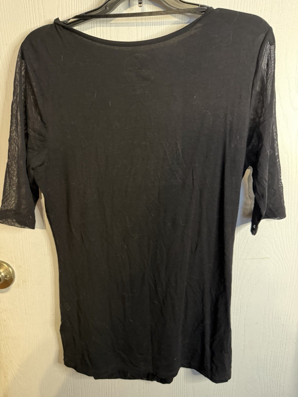 INC Women’s Black Scoop Neck 3/4 Top L