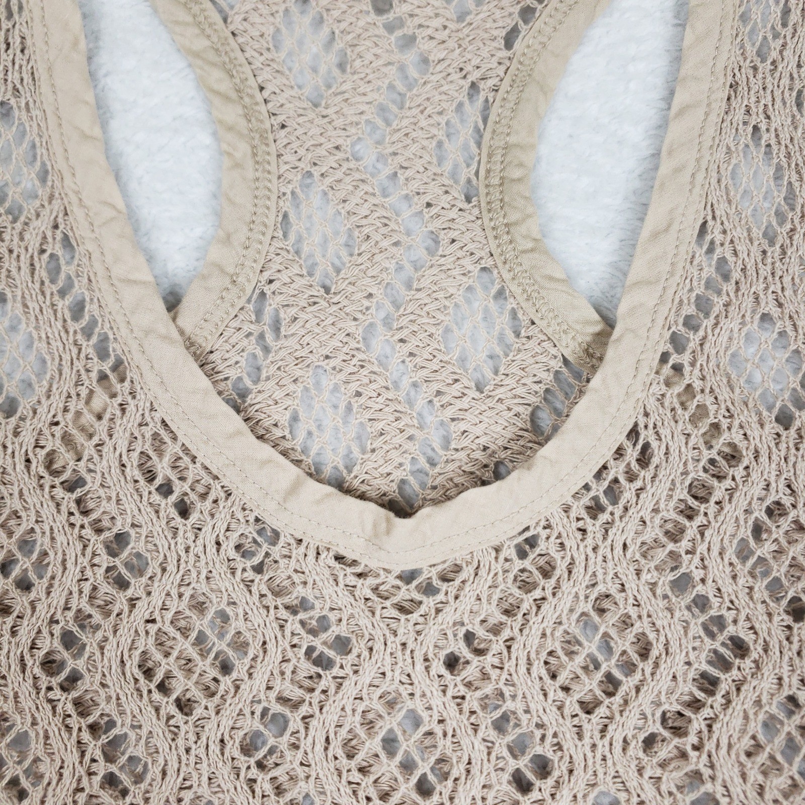 Beige Diamond Crochet Racerback Tank Top Open Knit Sleeveless Beach Boho Medium
