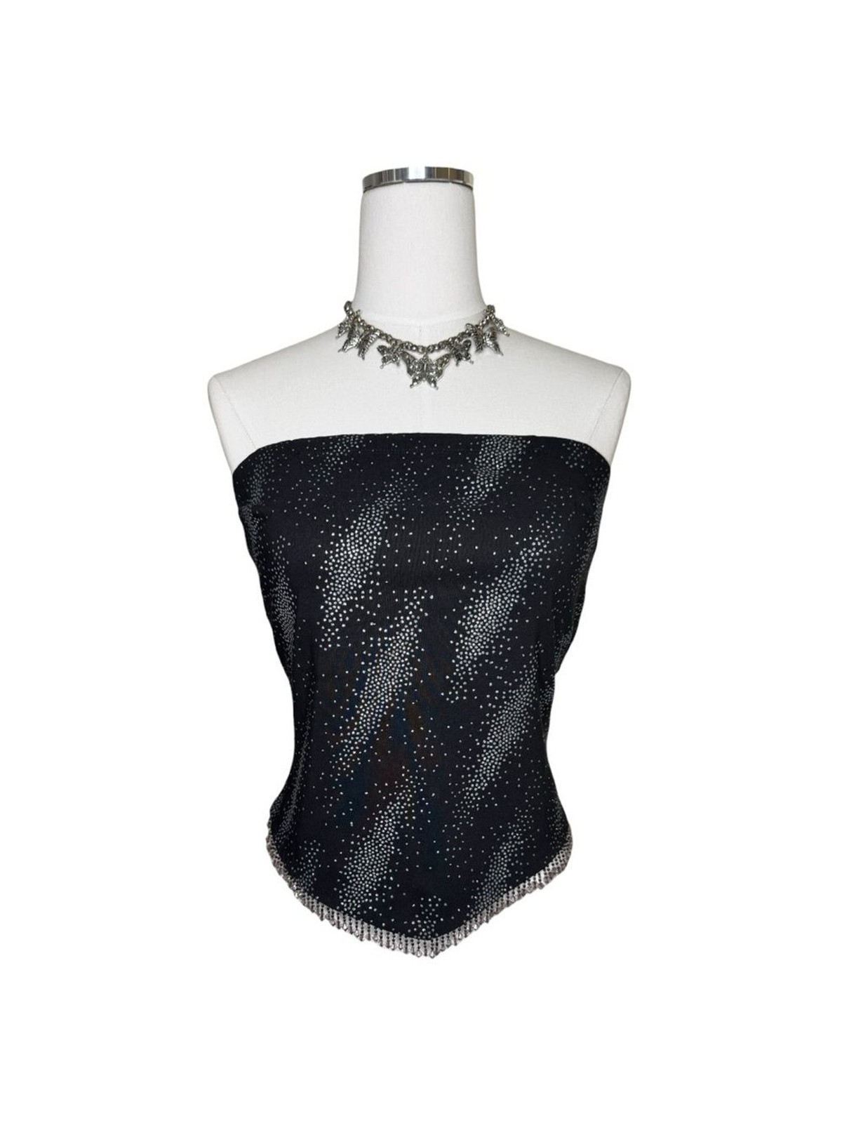Y2K Finesse Black Strapless Glitter Beaded Strapless Tube Top Size Medium