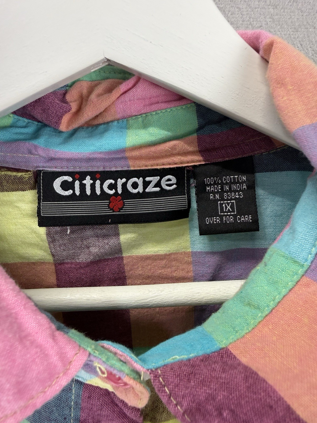 Citicraze Women’s Plus 1X Pastel Plaid Button Down Pleated Blouse 3/4 Sleeve