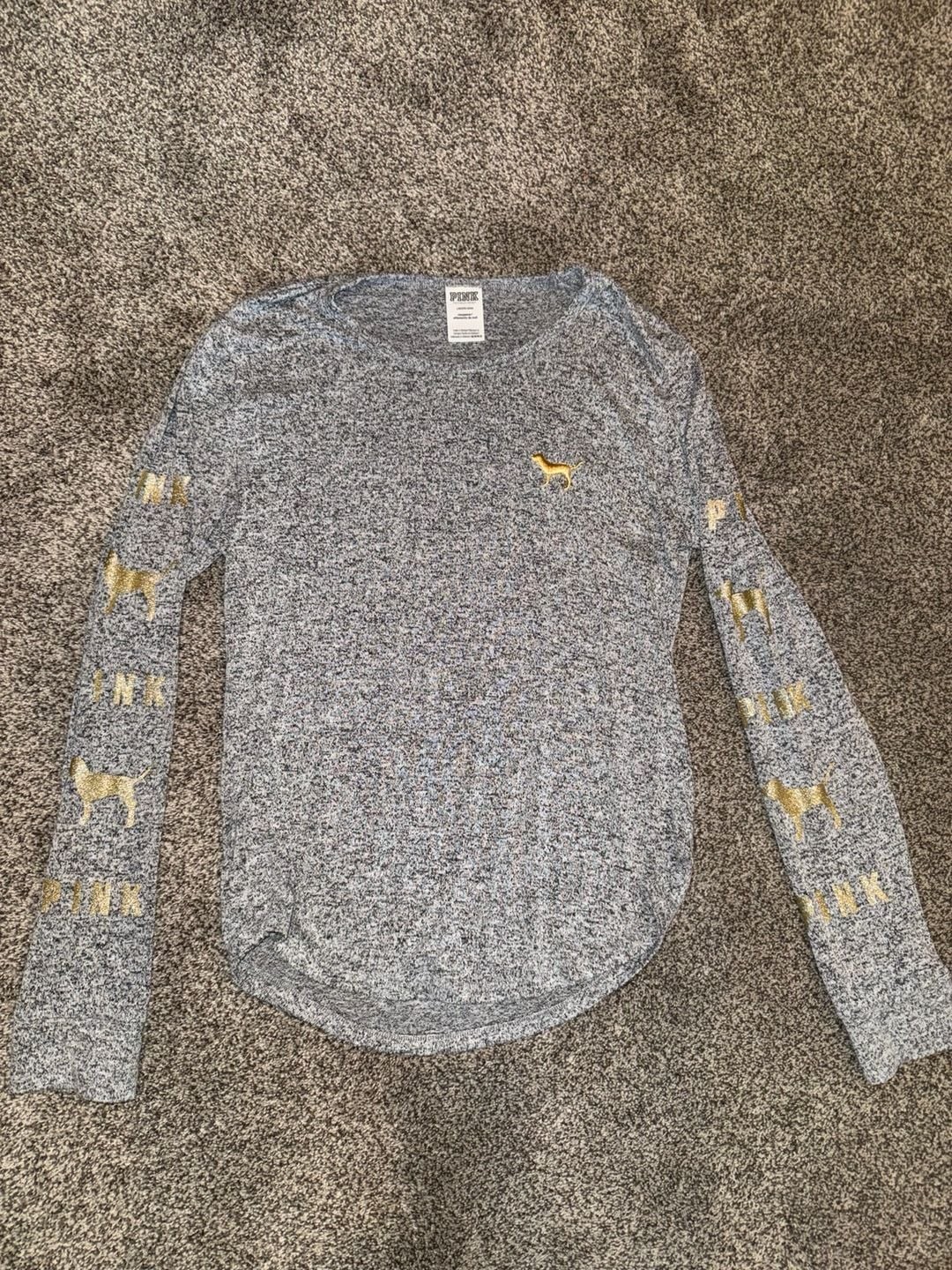 PINK Victoria’s Secret Gray Space Dye Long Sleeve Campus Crew Neck Shirt with Go