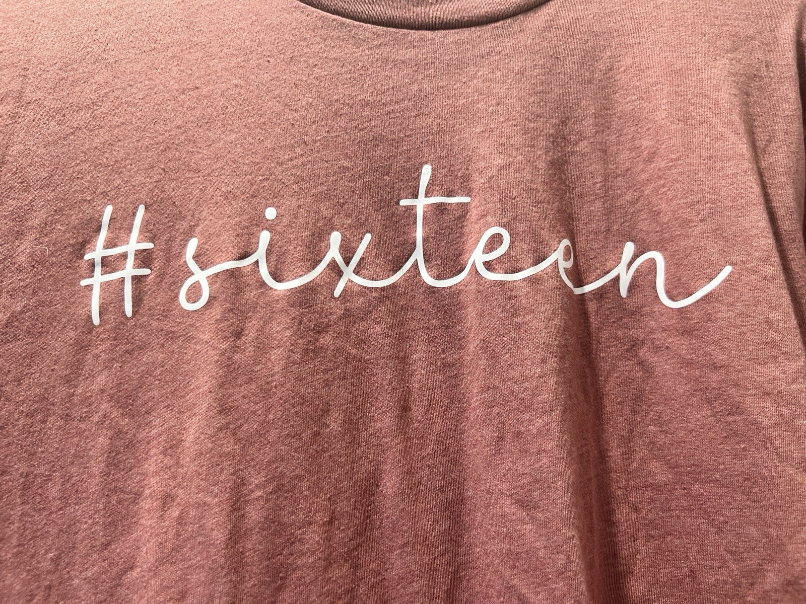 Birthday girl gift~”# sixteen” tee shirt in a mauve/pink~16~medium~milestoneNWOT