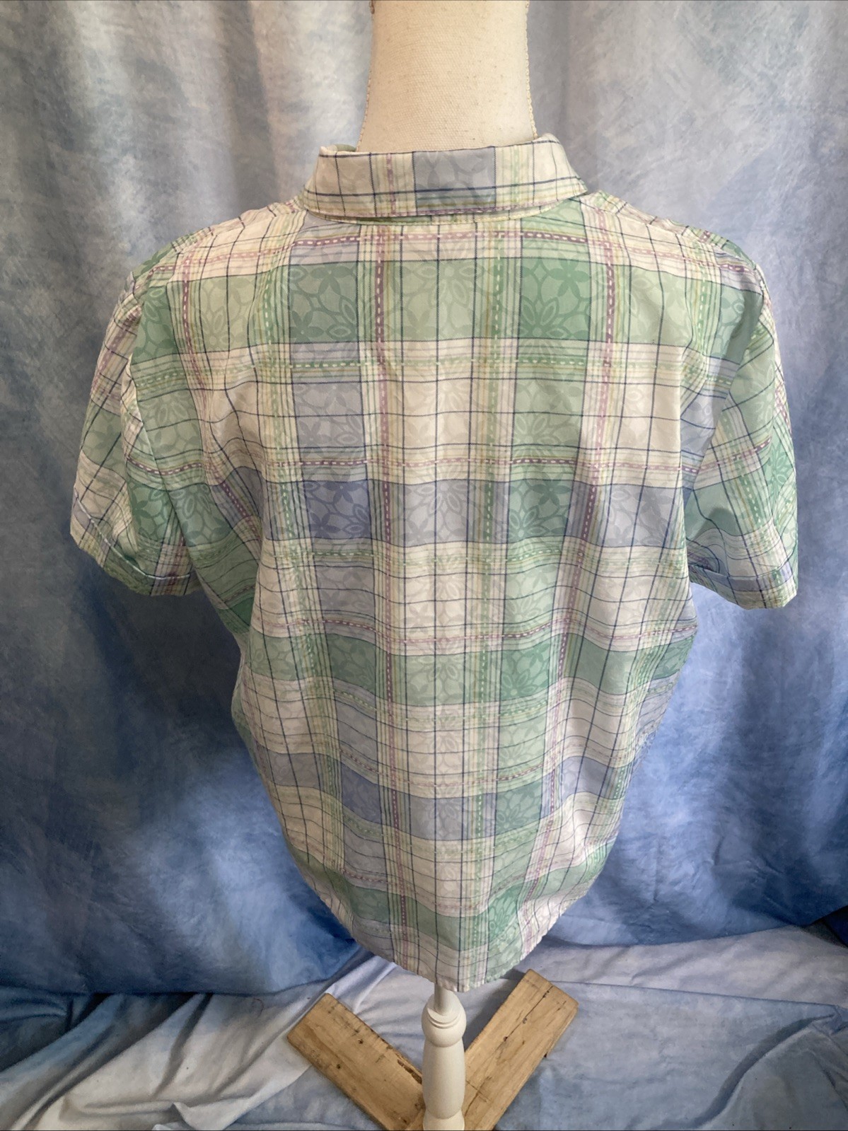 Alfred Dunner Pastel Plaid Button-Down Shirt S Cottagecore Grandmacore Floral