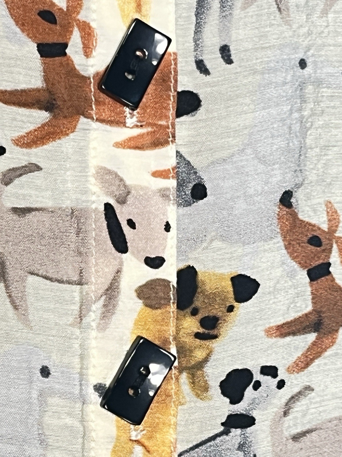 Multiples Womens Dog Print Top Toggle Buttons Front/Back Ivory Size M Fun