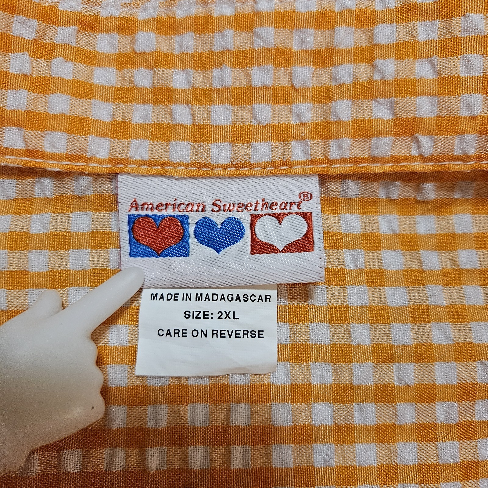 American Sweetheart Women’s 2XL Orange and White Gingham Seersucker Blouse Vtg