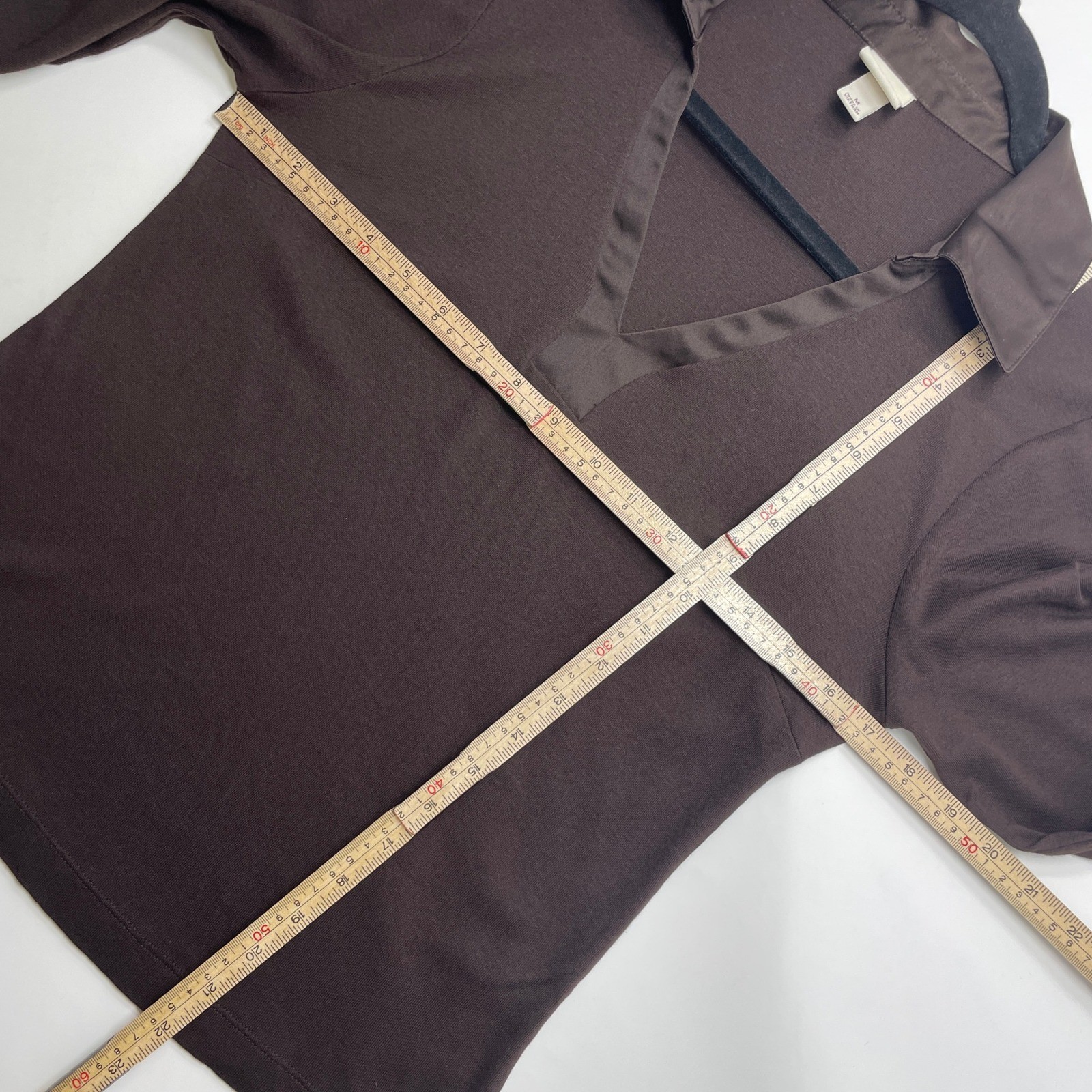 Merona Brown Pima Cotton Modal Long Sleeve V-Neck Top Satin Corporate Chic Hip M