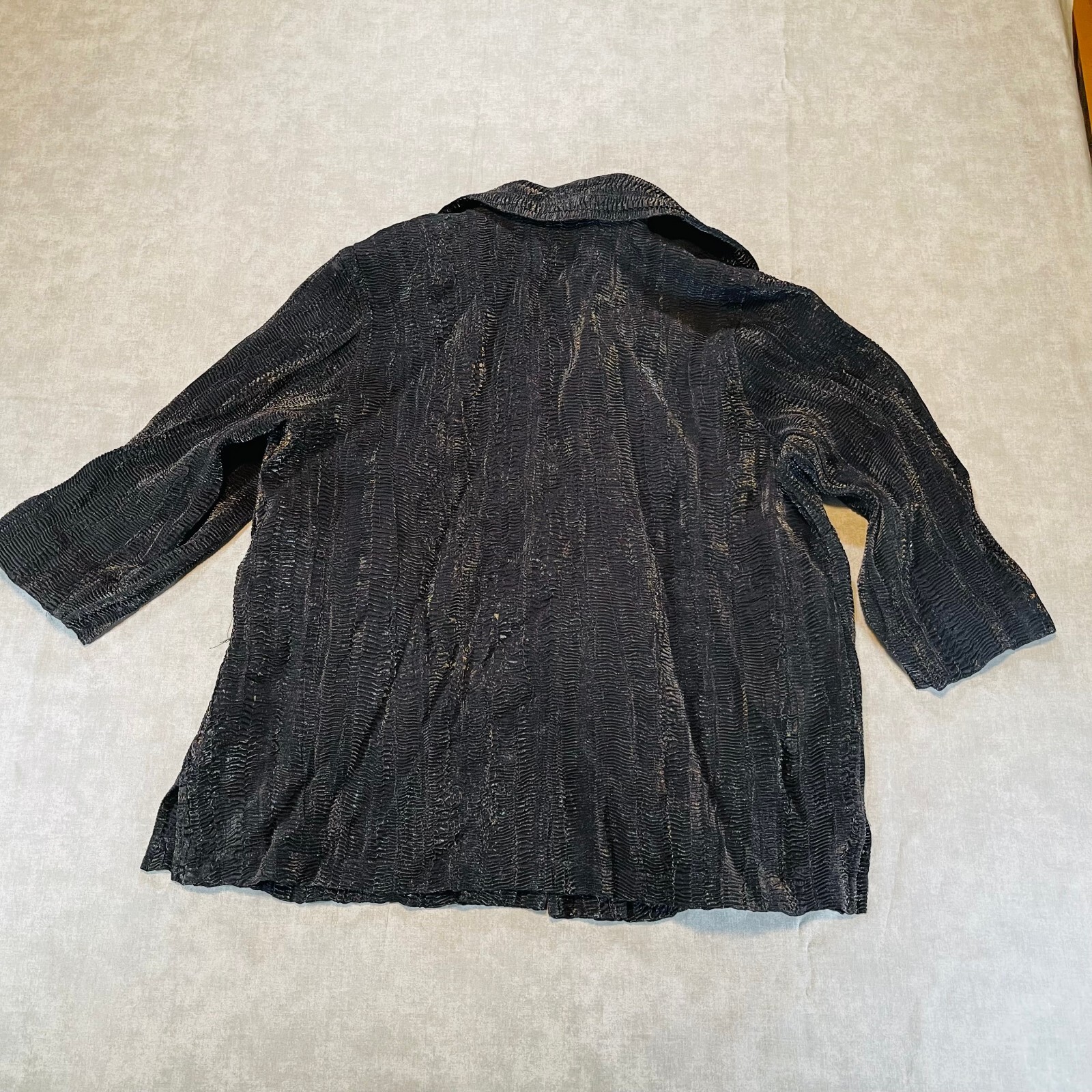 Napa Valley Woman 1X Blouse Shirt Black Metallic Crinkle Textured Button Up