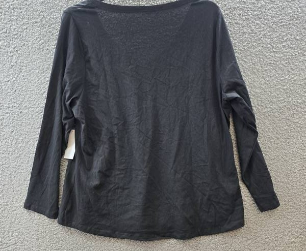 Aveto Plus Size V-Neck Top Women’s 3X Black Beauty Solid Long Sleeve Pullover