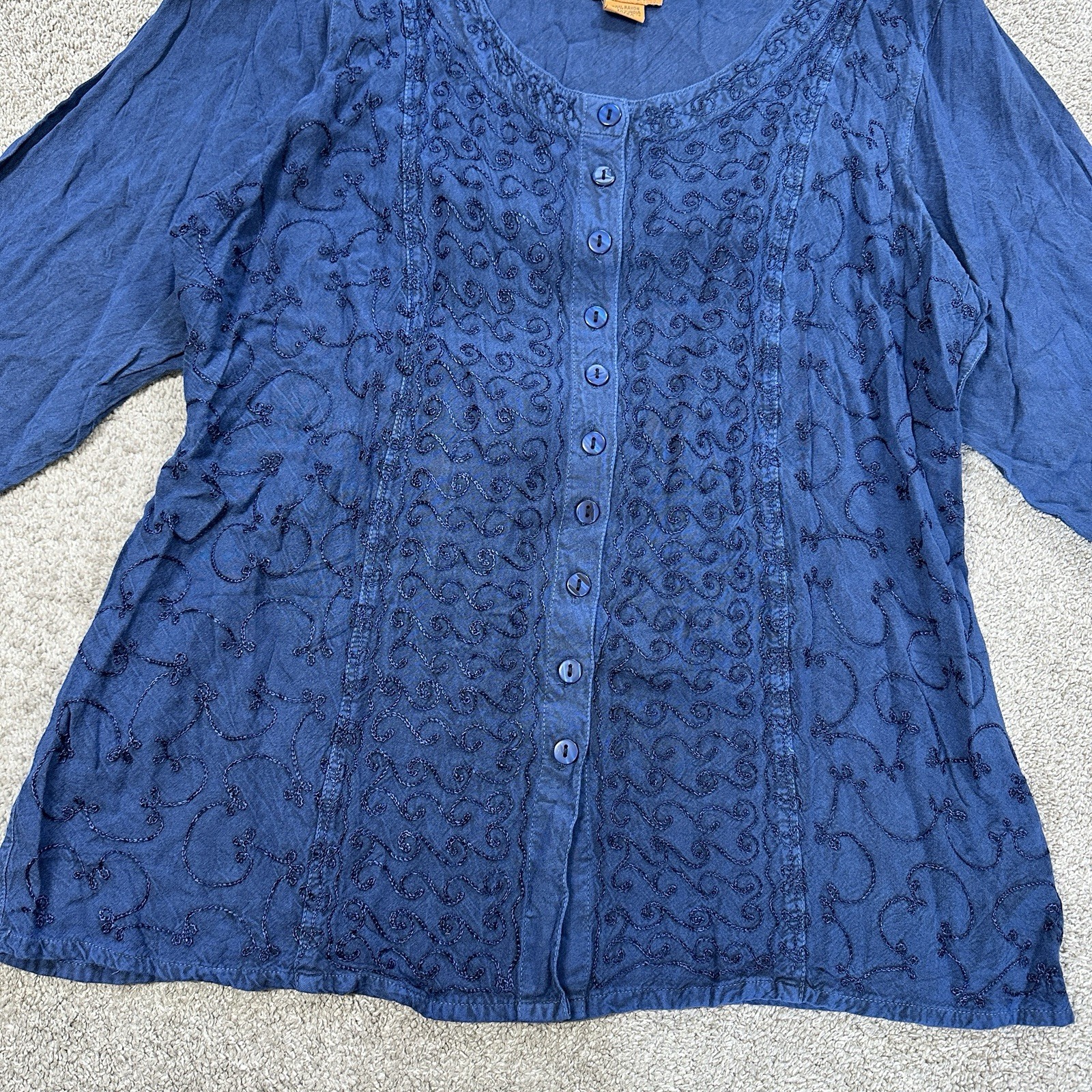 Sakkas Fedella Deep Scoop Neck Longsleeve Top Adjustable Back Straps Blue 1X/2X