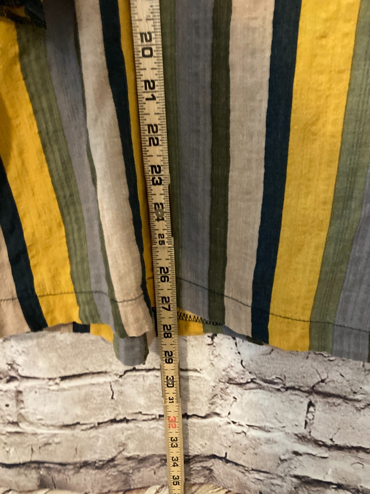 Emery Rose Top Womens Medium Mustard & Olive Vertical Striped Bell Sleeve