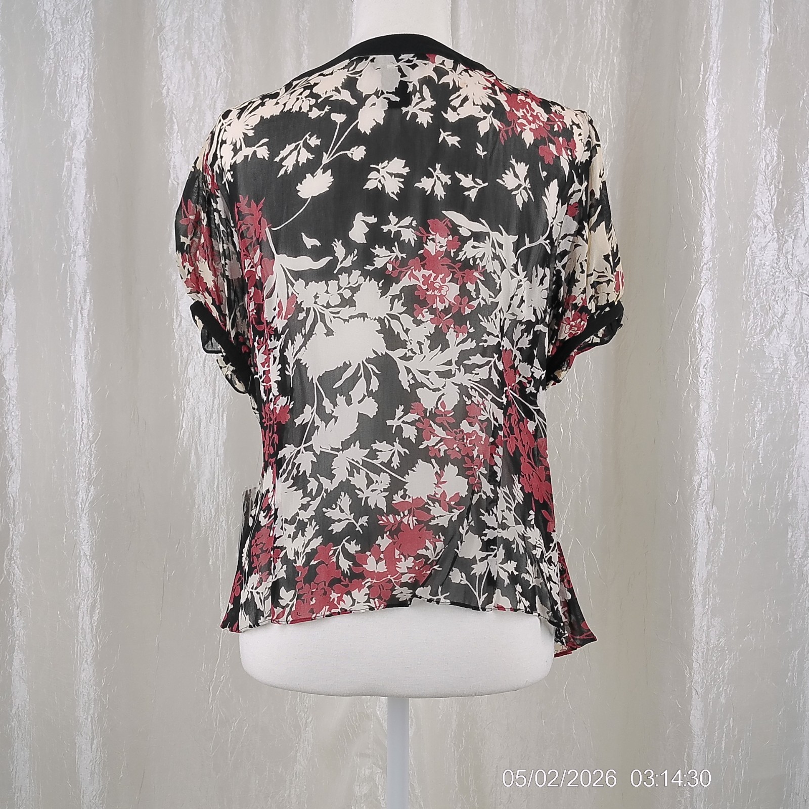Eva Blue Petite 14 Boho Sheer Floral Kimono Cardigan Black Red Open Front