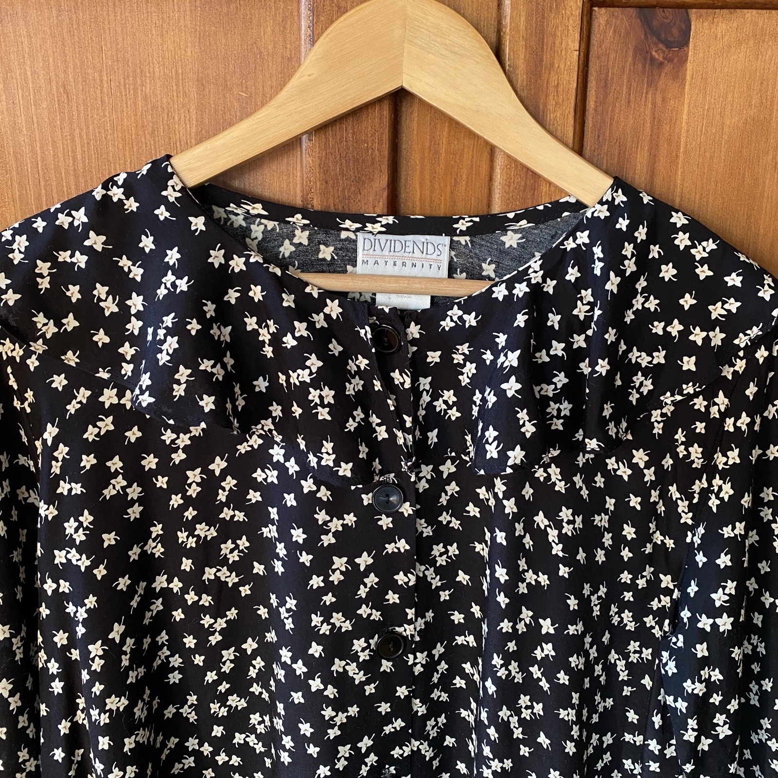 Vintage Dividends Maternity Top Women’s Size 8 Floral 90s Tunic Button Up Ruffle