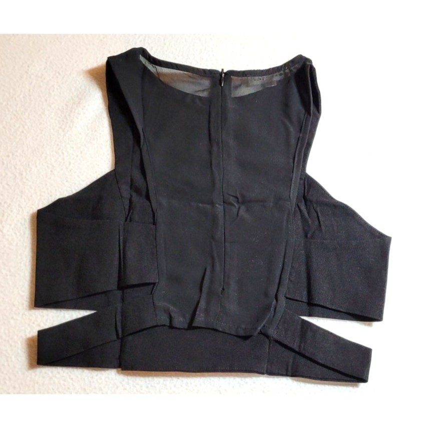Womens Crop Top Cut-Out Sides L Black Sleeveless Mod Goth Punk Edgy Sexy Stretch