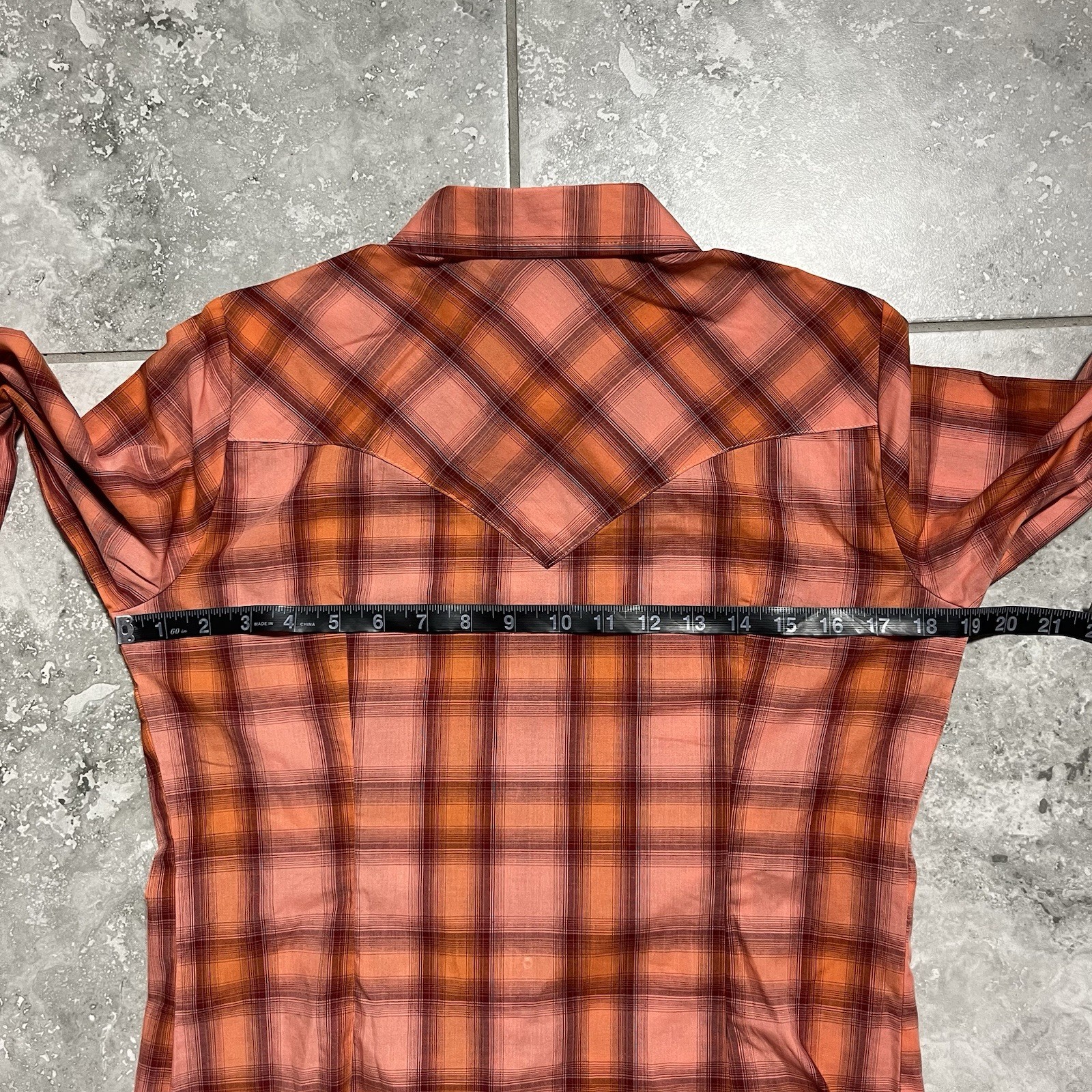 Wrangler Button Pearl Snap Shirt Long Sleeve Orange Plaid Western New Womens S