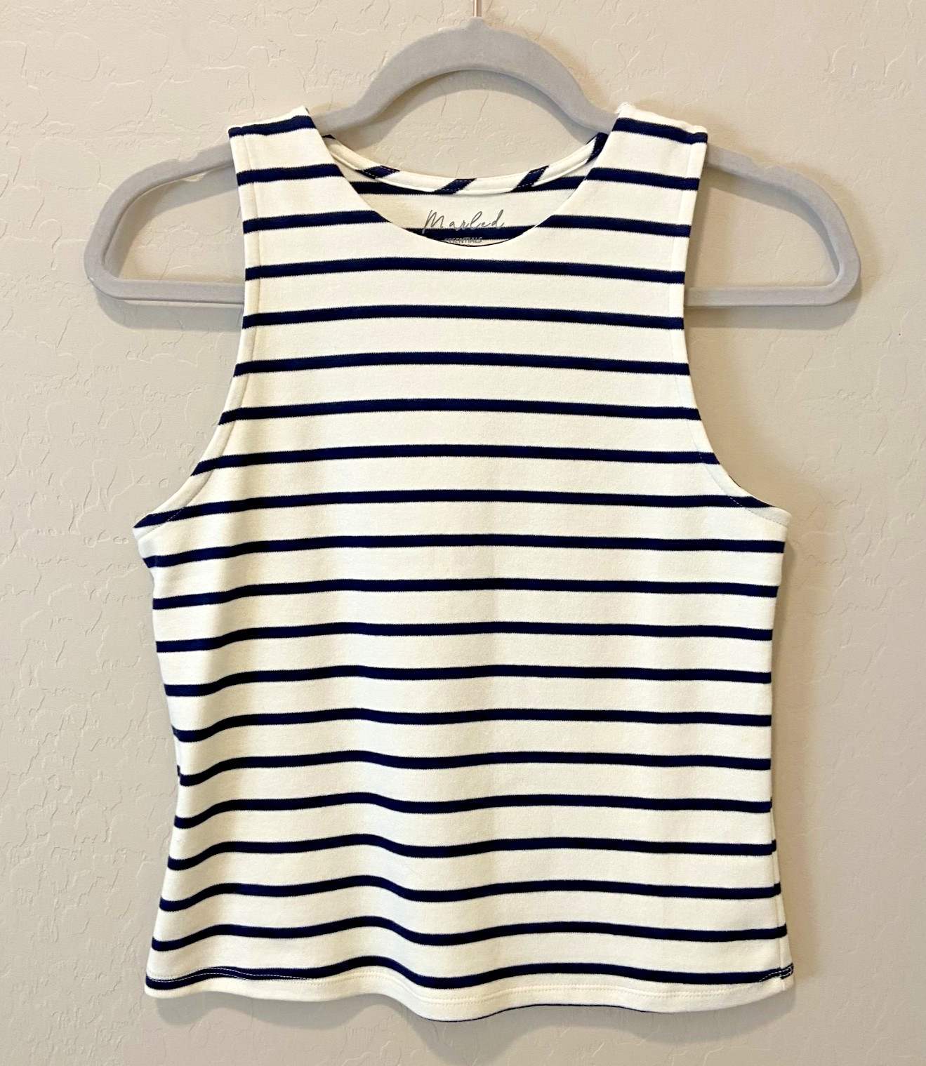 Marled Essentials Women’s Tank Top Navy White Striped Nautical Preppy SZ SM