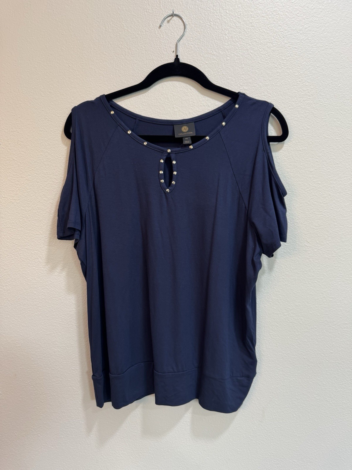 Petite Studded Cold-Shoulder Keyhole Top Intrepid Blue PXL