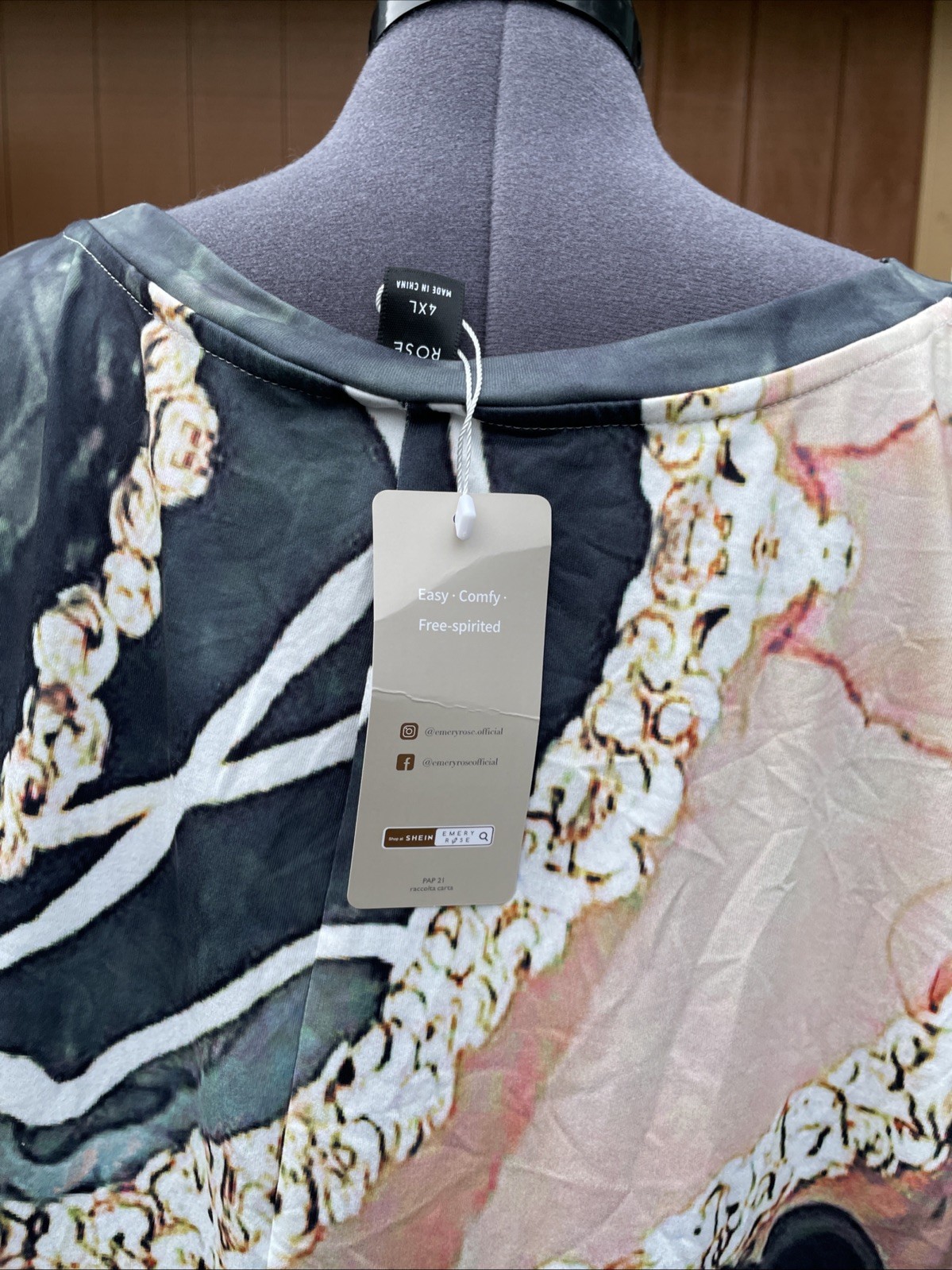 Emery Rose Boho 4X Tunic Dress NWT Outlander Marble Print Peach Grey Geode Print