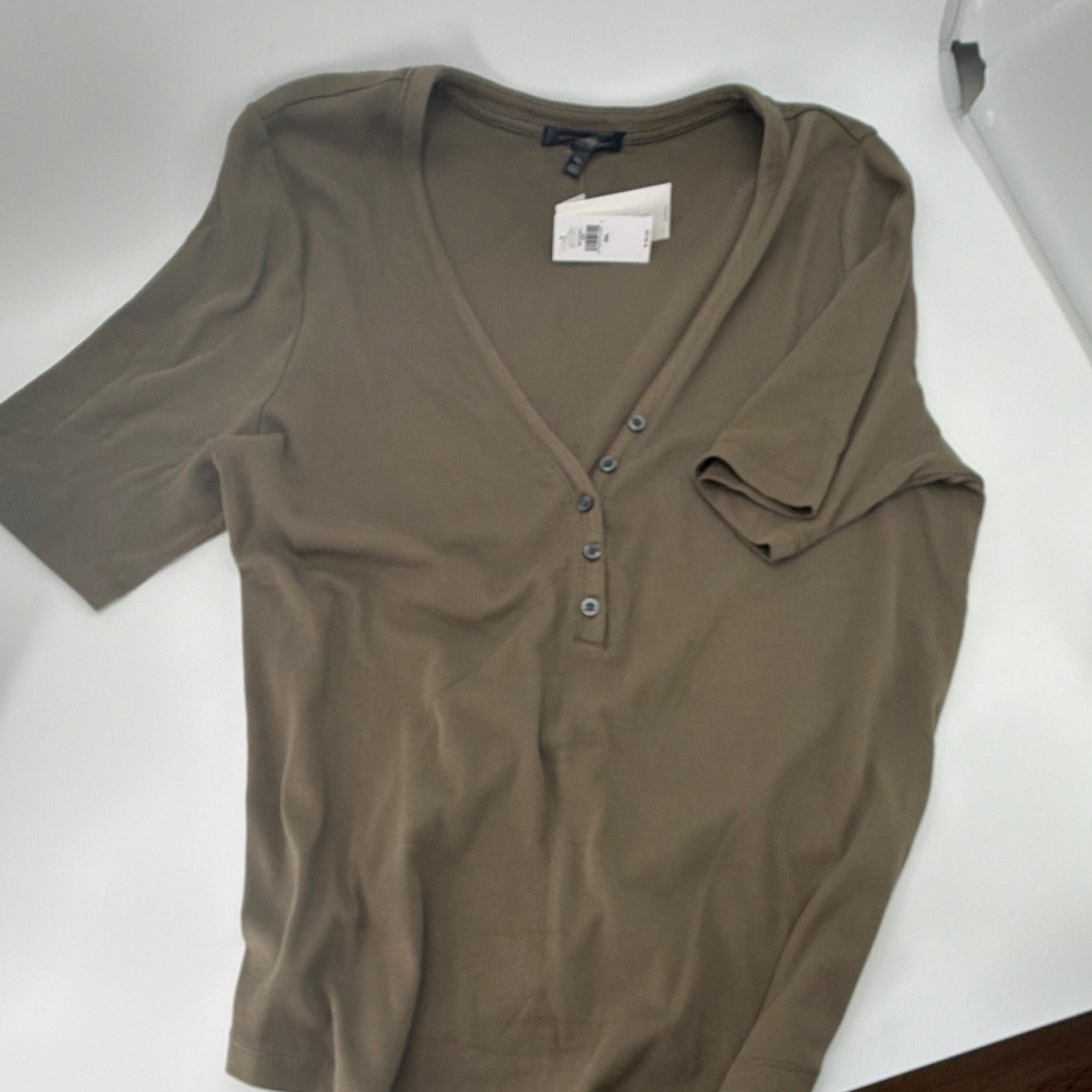 Banana Republic Women’s 2XL Green Ribbed Knit V-Neck Henley 3/4 Sleeve Top