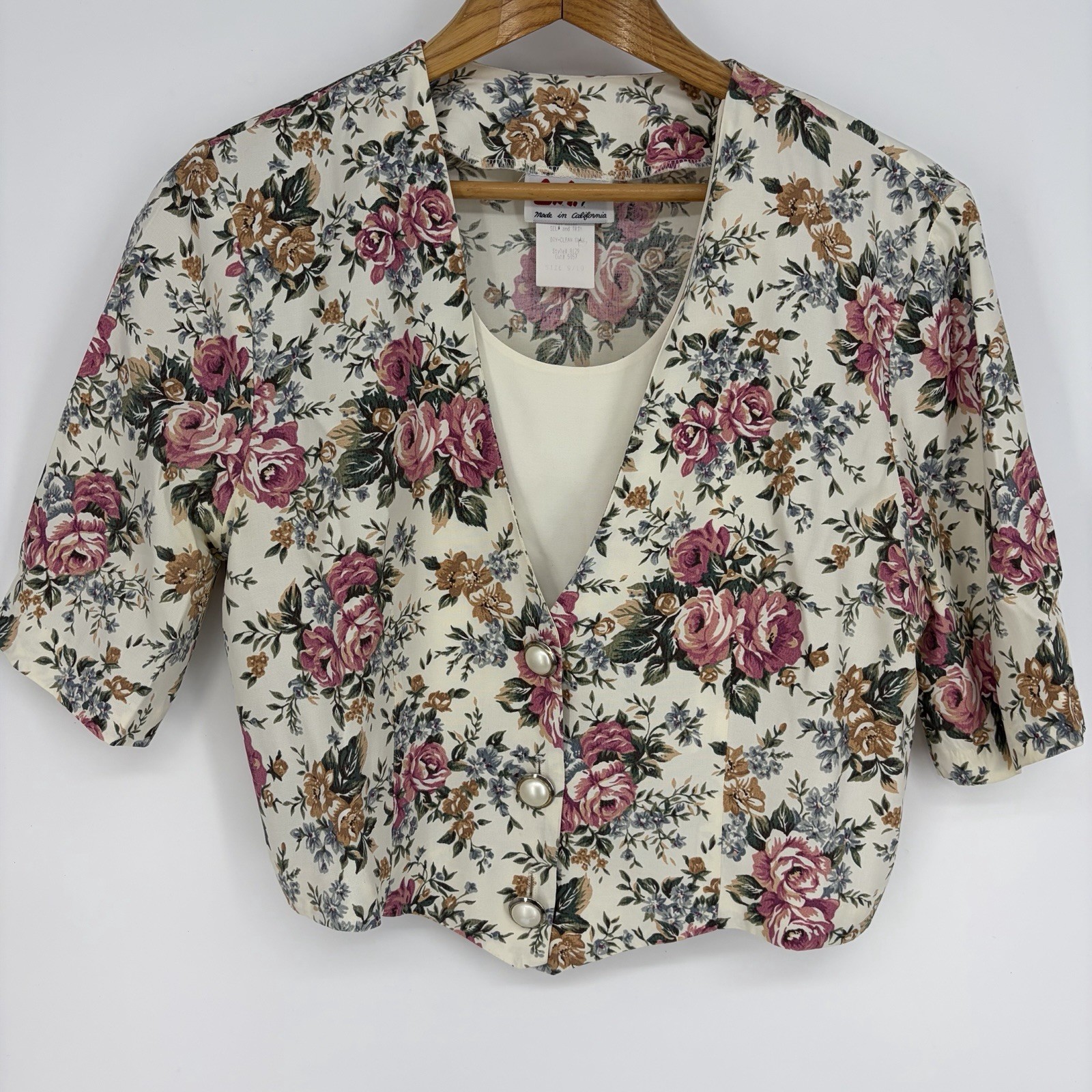 Vtg LA Gal Floral Top M (9/10) Cottagecore Rose Print 90s Romantic Feminine Ivy