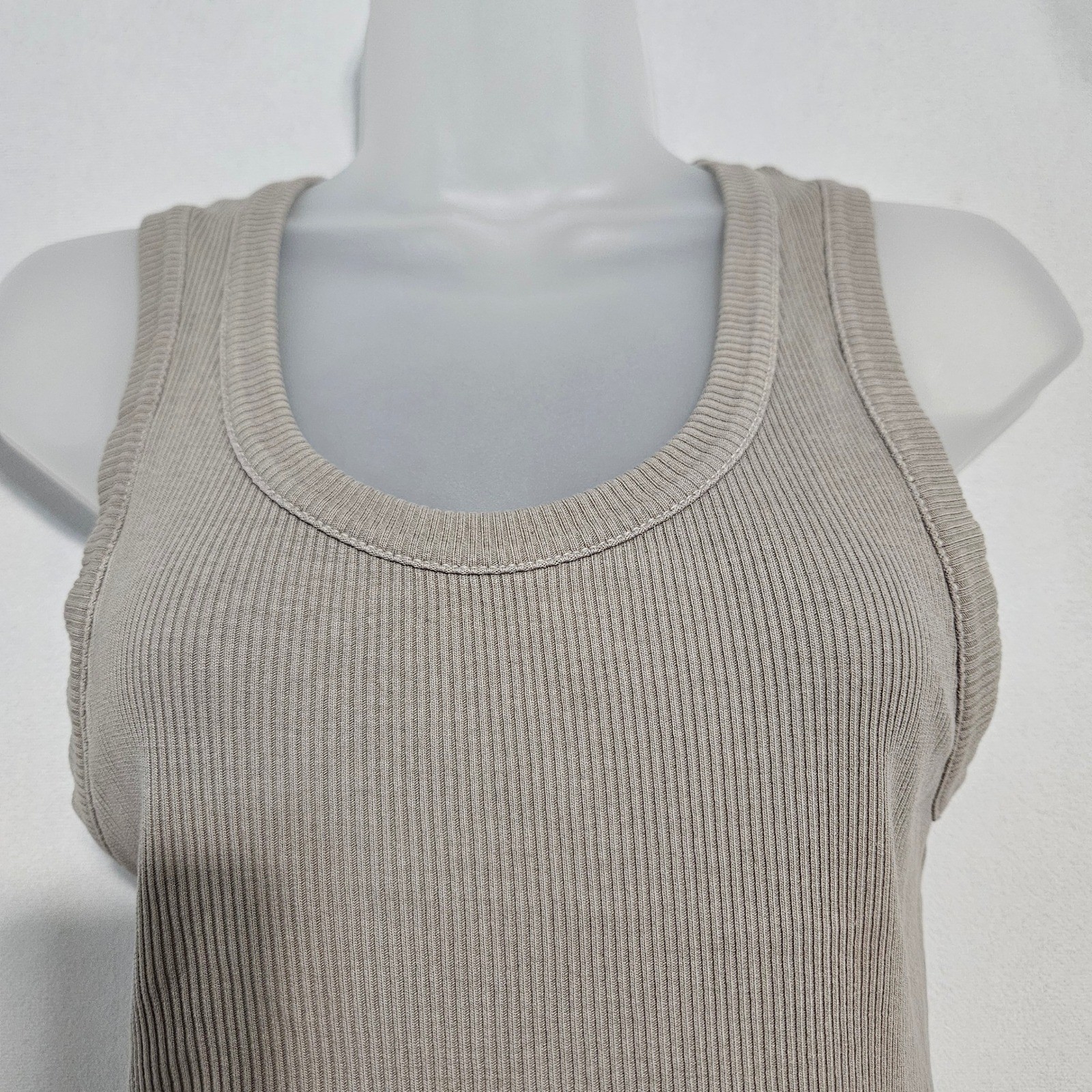 AGOLDE Poppy Tank Top Womens M Taupe Ribbed Organic Cotton Stretch Hippie Earthy