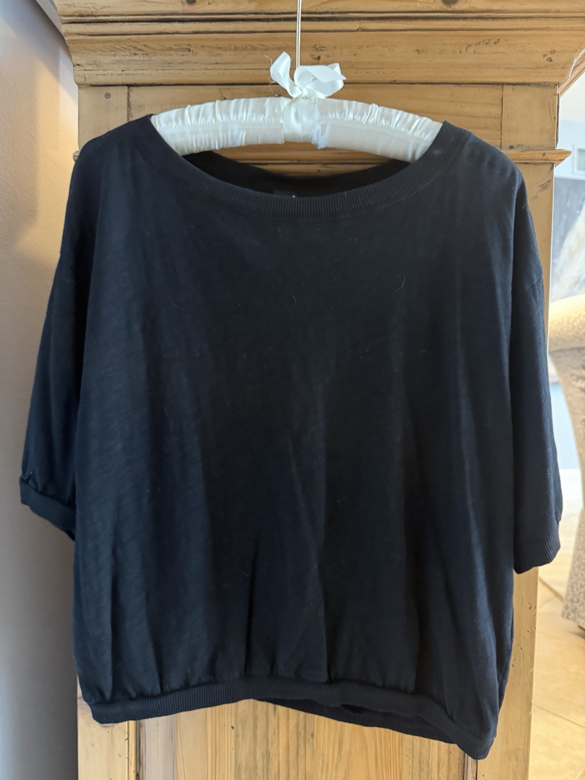 Bobi Los Angeles M Black 100% Cotton Slub Boxy Drop Shoulder Rib Hem Top